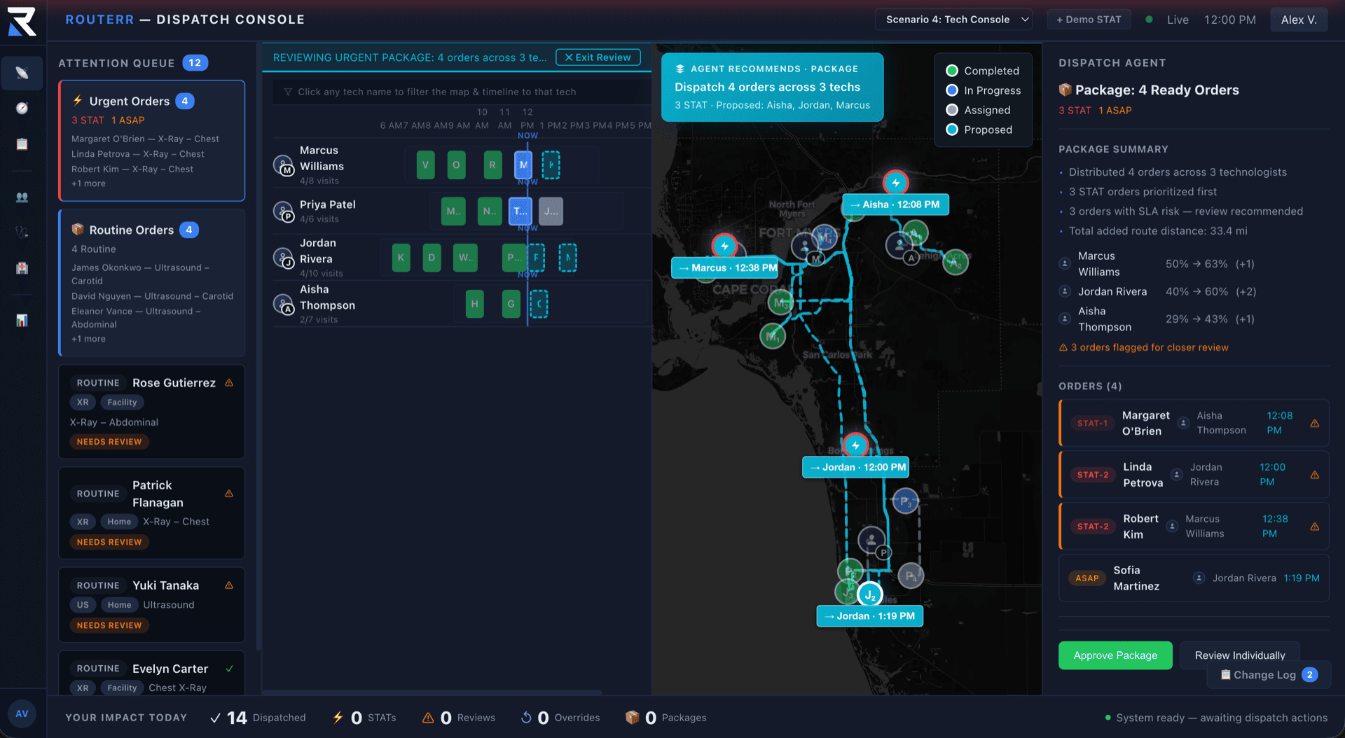 Dispatch console with fleet status, route optimization, and driver assignments